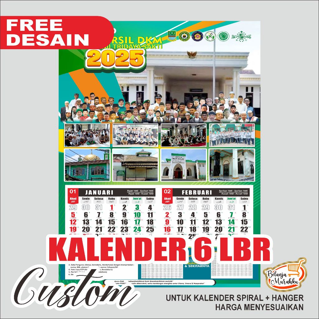 

kalender 3/4/5 lembar custom gambar ukuran BESAR 37x52 cm tahun 2025