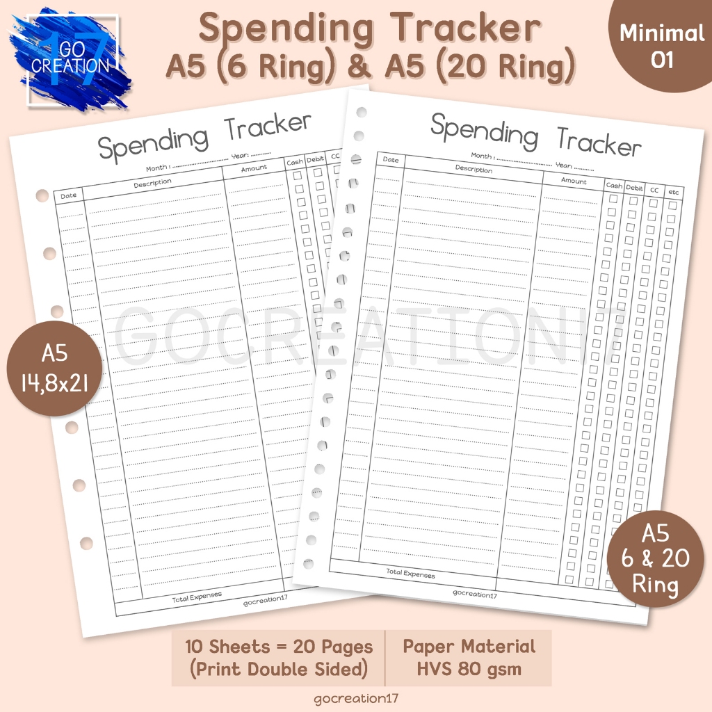 

Buku Planner Kertas Isi Binder Spending Tracker Simple Minimalis A5
