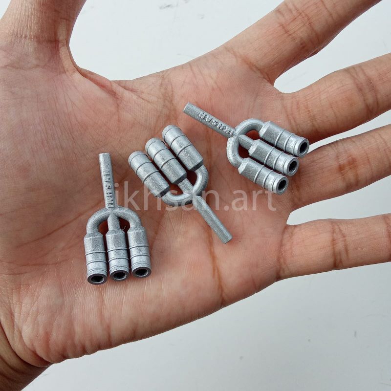 menjual miniatur knalpot racing 3 pipa bus telolet skala 1:20 atau 18mm warna emas atau perak dan hi