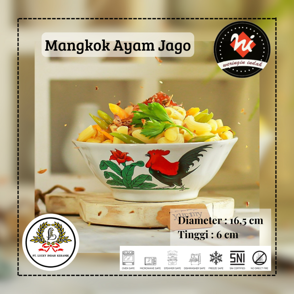 Weringin Indah - Mangkok Jago Lucky 6Pcs, Mangkok Keramik Aesthetik Motif Jago, Mangkok Jago Beling,