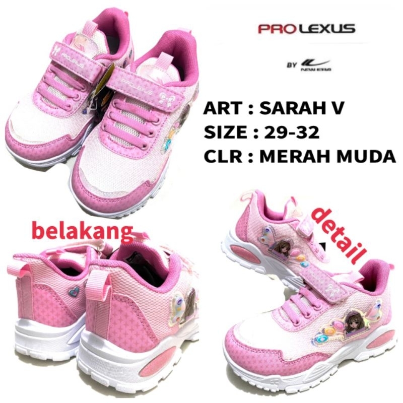 Sepatu Anak Perempuan Sneakers Original Pro Lexus SARAH V Size 29-32 Warna Merah Muda // Sepatu Velc