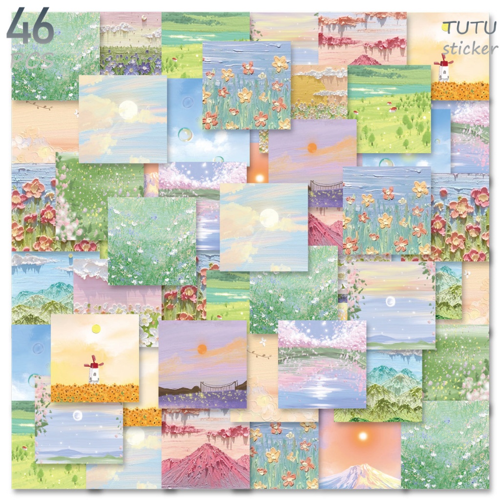 

46 Pcs Ins Angin, Langit, Gunung Berapi, Padang Rumput Dan Stiker Tema Lukisan Lainnya