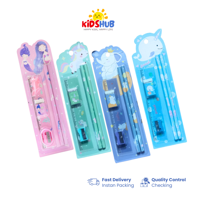 

Pensil Sekolah Set Motif Animals 5in1 Pensil Tulis Penghapus Penggaris Rautan