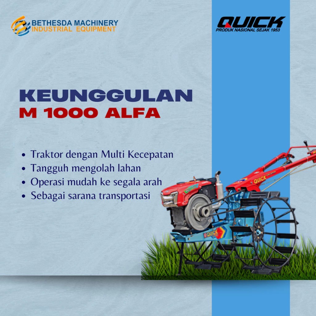 Traktor Mesin Bajak Hand Traktor Quick M 1000 Alfa Komplit
