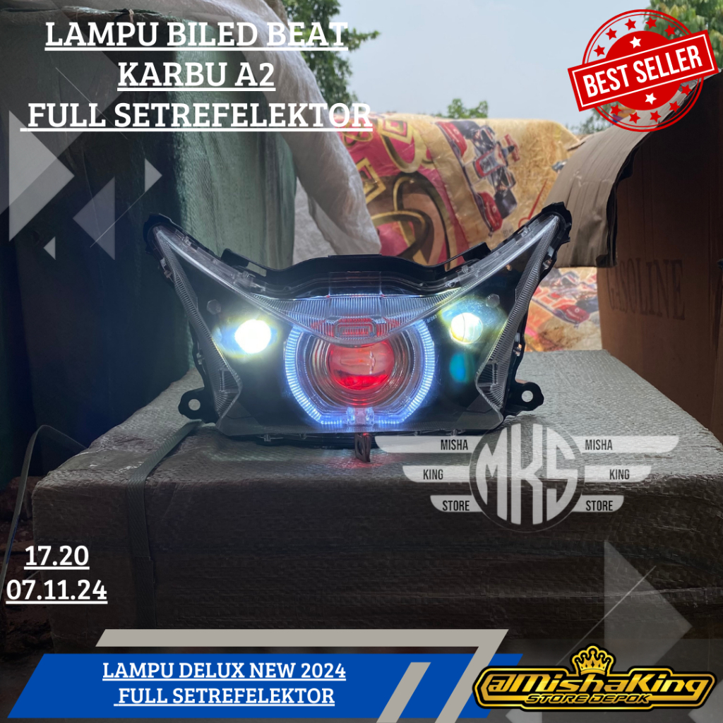 LAMPU DEPAN BEAT NEW 2024 BEAT DELUXE BEAT STREET BILED PROJIE SET REFLEKTOR