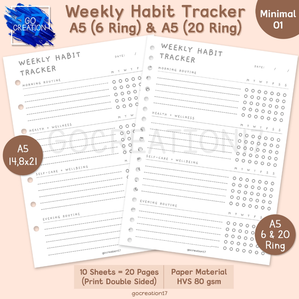 

Buku Planner Kertas Isi Binder Weekly Habit Tracker Simple Minimalis A5