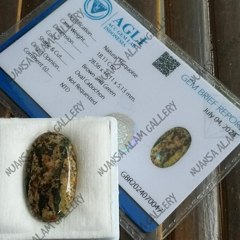Batu Permata Pirus Persia Ijo Kedondong Bolak Balik Natural Turquoise Sertifikasi Memo ID Card By AG