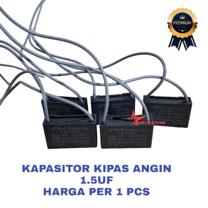 Kapasitor kipas angin CBB61 Kapasitor 1.5 uf  2 kabel ready higgh quality