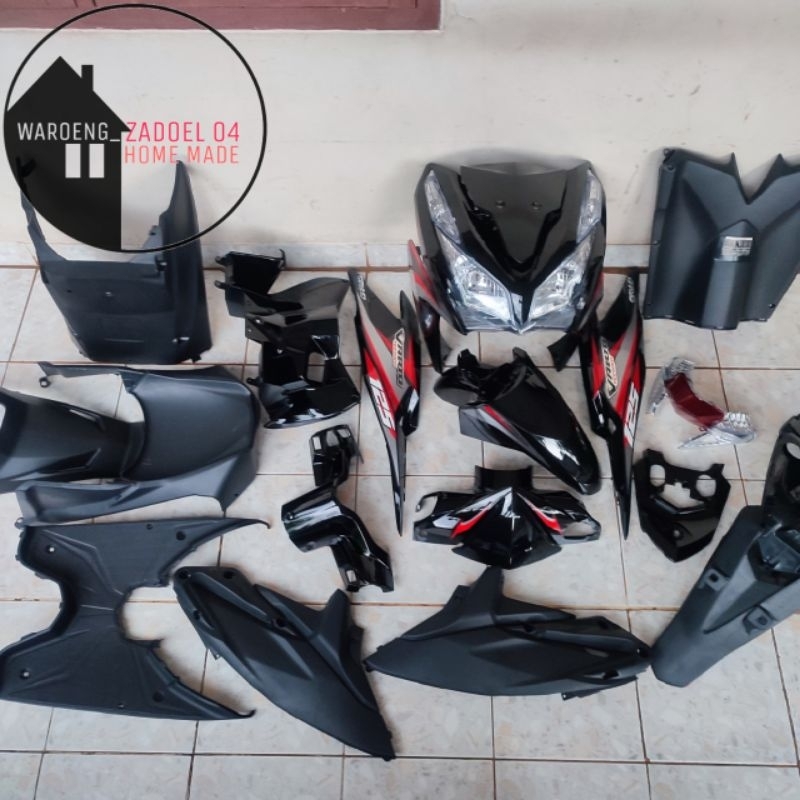 Cover Full Body Halus Kasar + Lampu Set Honda Vario Techno 125 Fi Old Vario KZR Hitam Berstriping