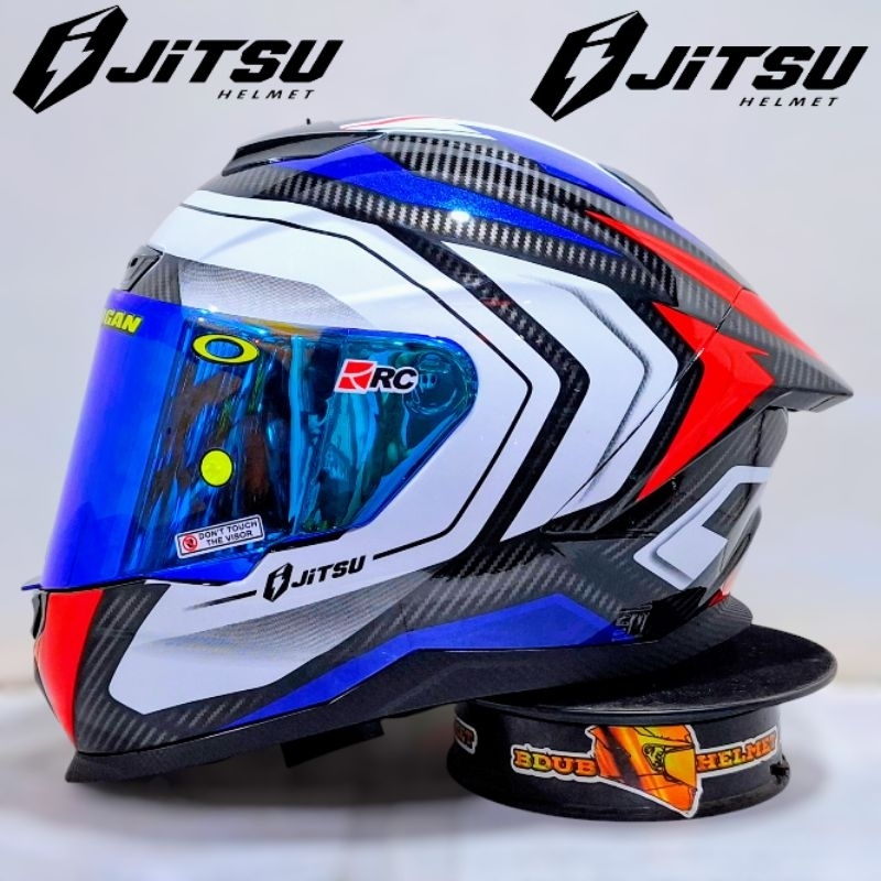 Helm Full Face Jitsu Air 1 Motif carbon teck paket ganteng visor Iridium