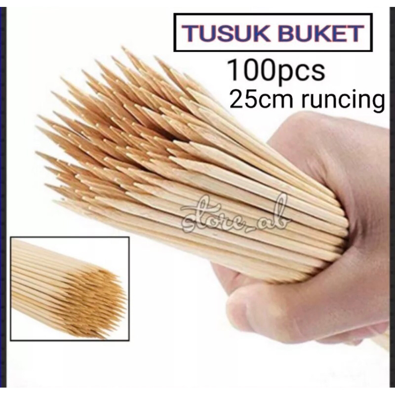 (100pcs) tusuk buket 25cm runcing, bahan buket, buket bunga,bunga uang,penyangga buket, tusuk sate, 