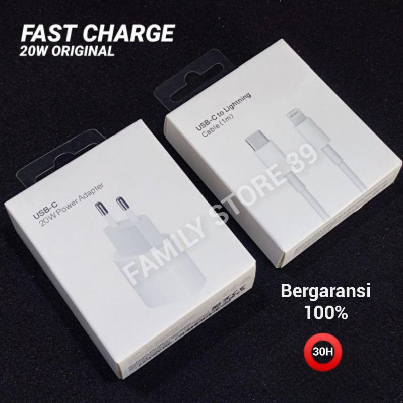 CHARGER  ADAPTER USB IPHONE 1SET ORIGINAL 100% SUPPORT FAST CHARGING 20W USB 1M CABLE DATA IPHONE X 