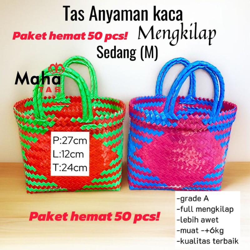 

Tas Anyaman plastik kaca mengkilap sedang(M) paket 50pcs!