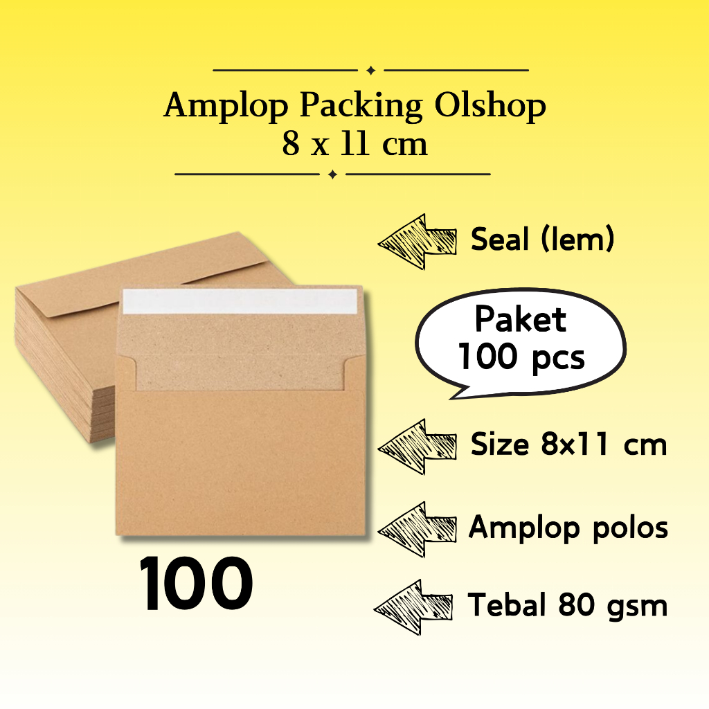 

100 Pcs Landscape - Amplop Packaging Kraft Potrait Amplop Klasik Coklat Polos Seal (Pakai Lem) 8 x 11 cm