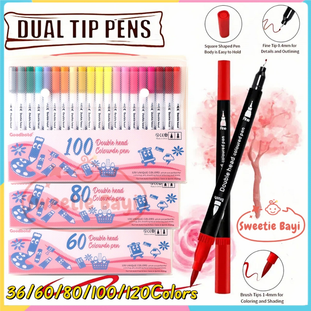 

BH01 SweetieBayiGoodbata 36/60/80 Spidol Warna Set Spidol Brush Pen 2 Tips Spidol Set Marker Drawing