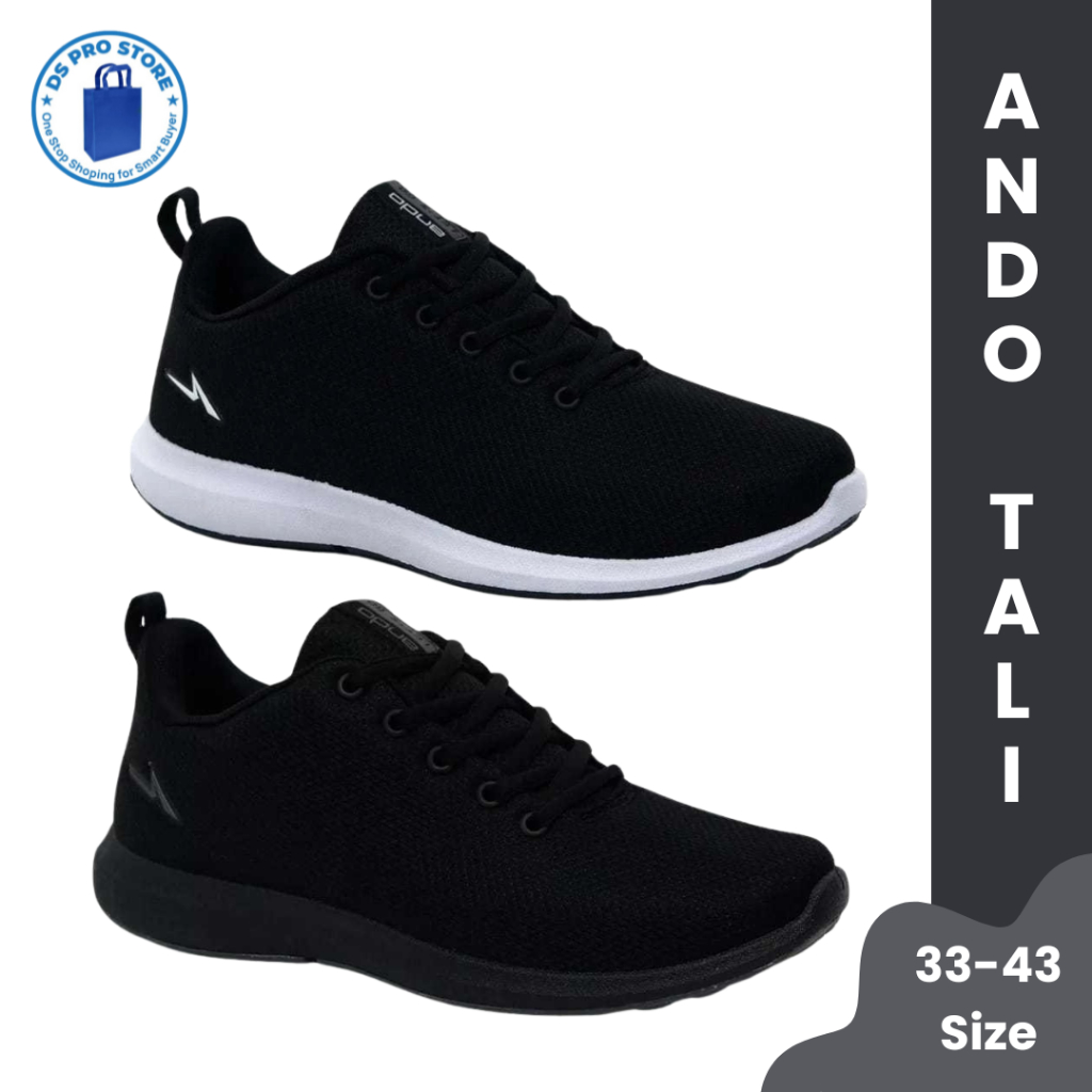 SEPATU ANDO TALI I SEPATU SEKOLAH HITAM POLOS & HITAM PUTIH I Sepatu Ando Anak laki laki & perempuan