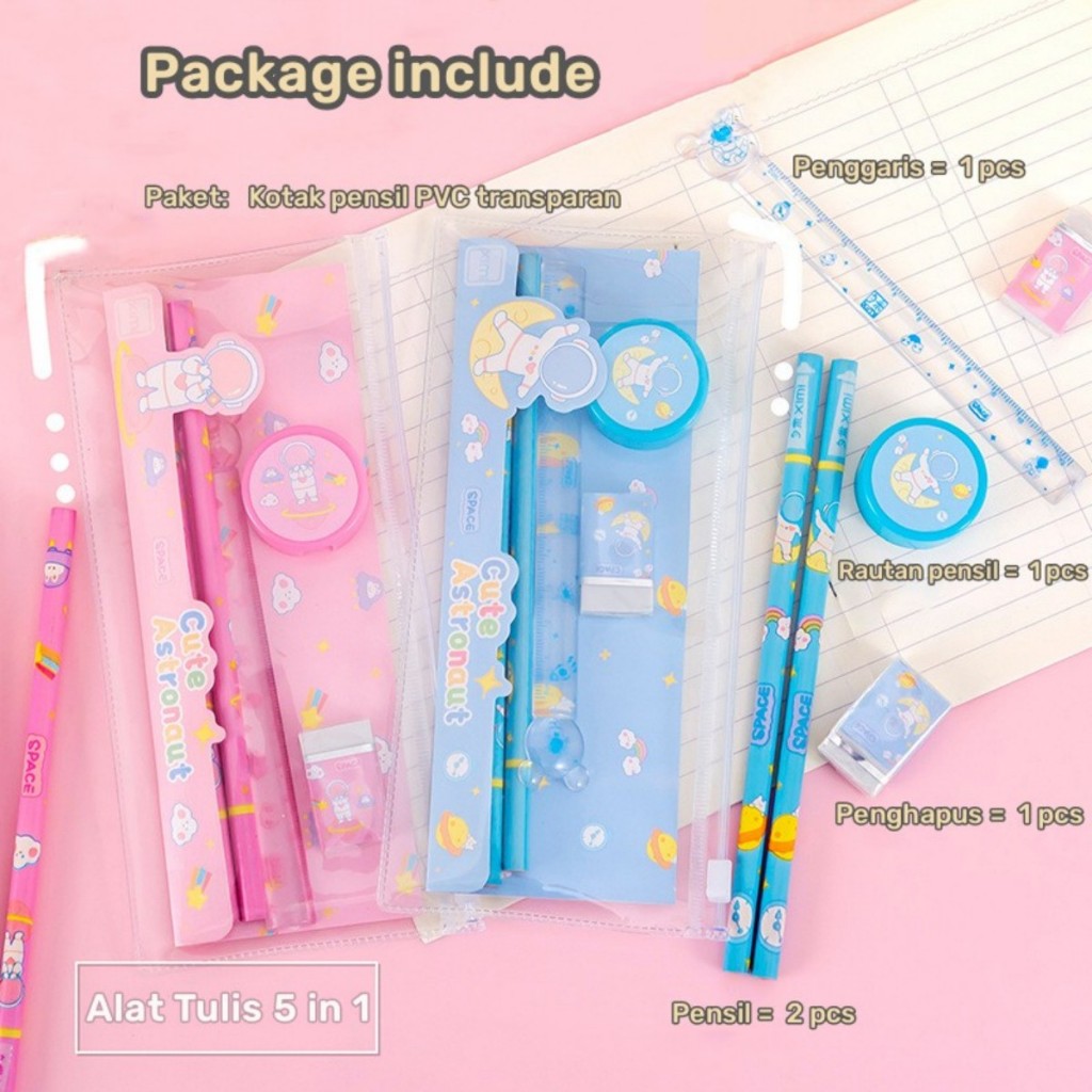 

Stationery Alat Tulis Set 5in1 Karakter Kartun Pensil Penggaris Penghapus Serutan