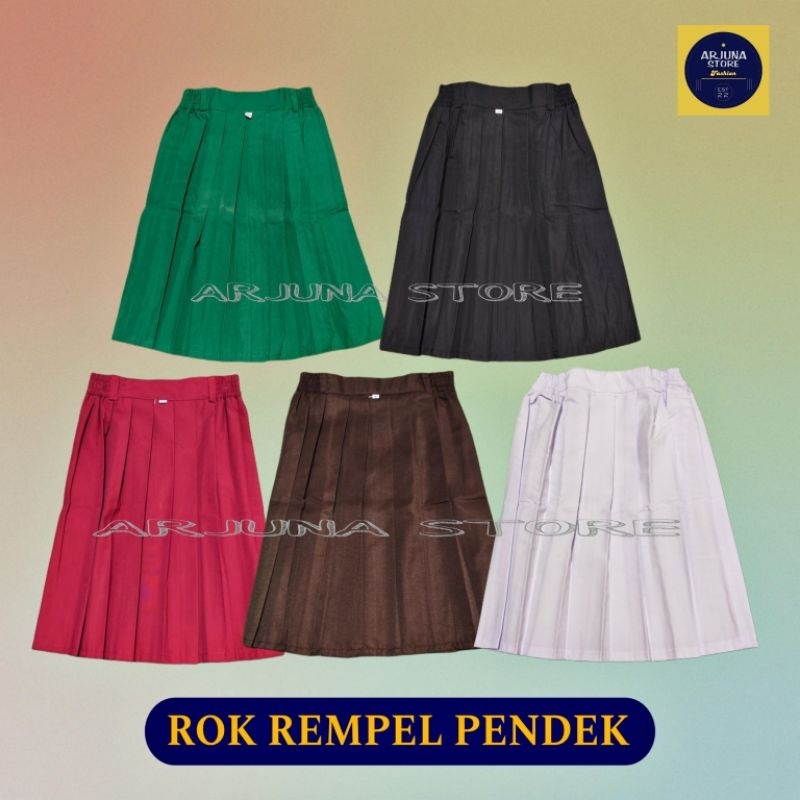 Rok SD Pendek Rempel Seragam Sekolah Merah Hitam Putih Cokelat Hijau