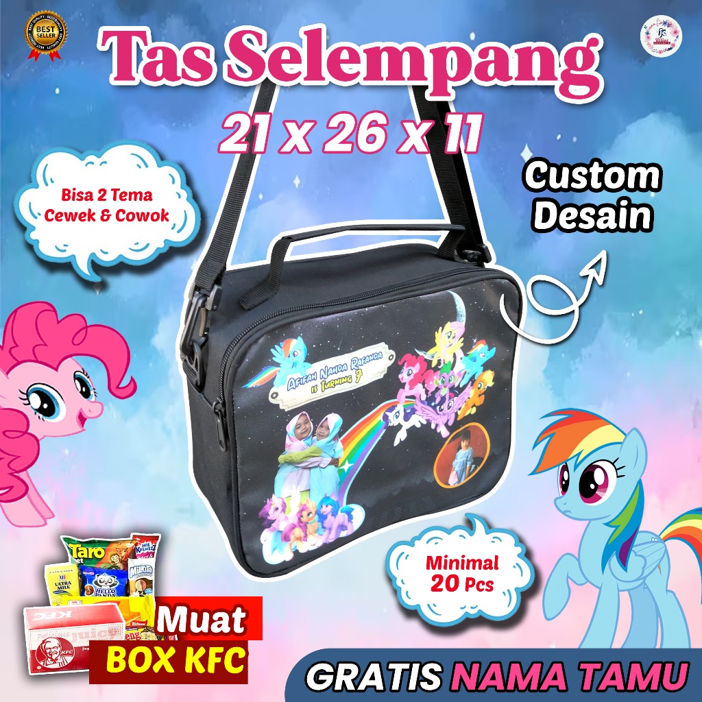 

PREMIUM MODEL SELEMPANG BAG Tas Ultah Murah Di Bawah 20 Ribuan Tema Kuda Pony Dan Bisa Custom Tema Cewek Cowok, Foto, Nama