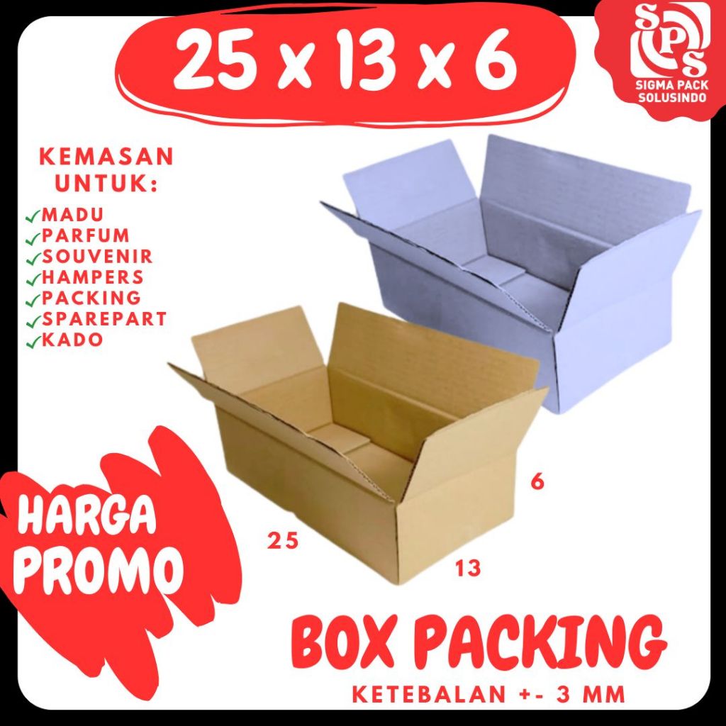 

Box Packing 25x13x6 Kardus A1 Karton Dus Kotak Kemasan Sparepart Jamu Madu Assesoris