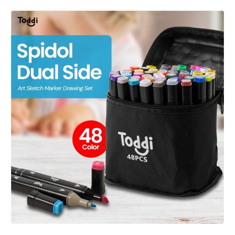 

Toddi Spidol Dual Side Fine Art Marker Brush Double Tip 1.0mm 6.0mm 48 Warna