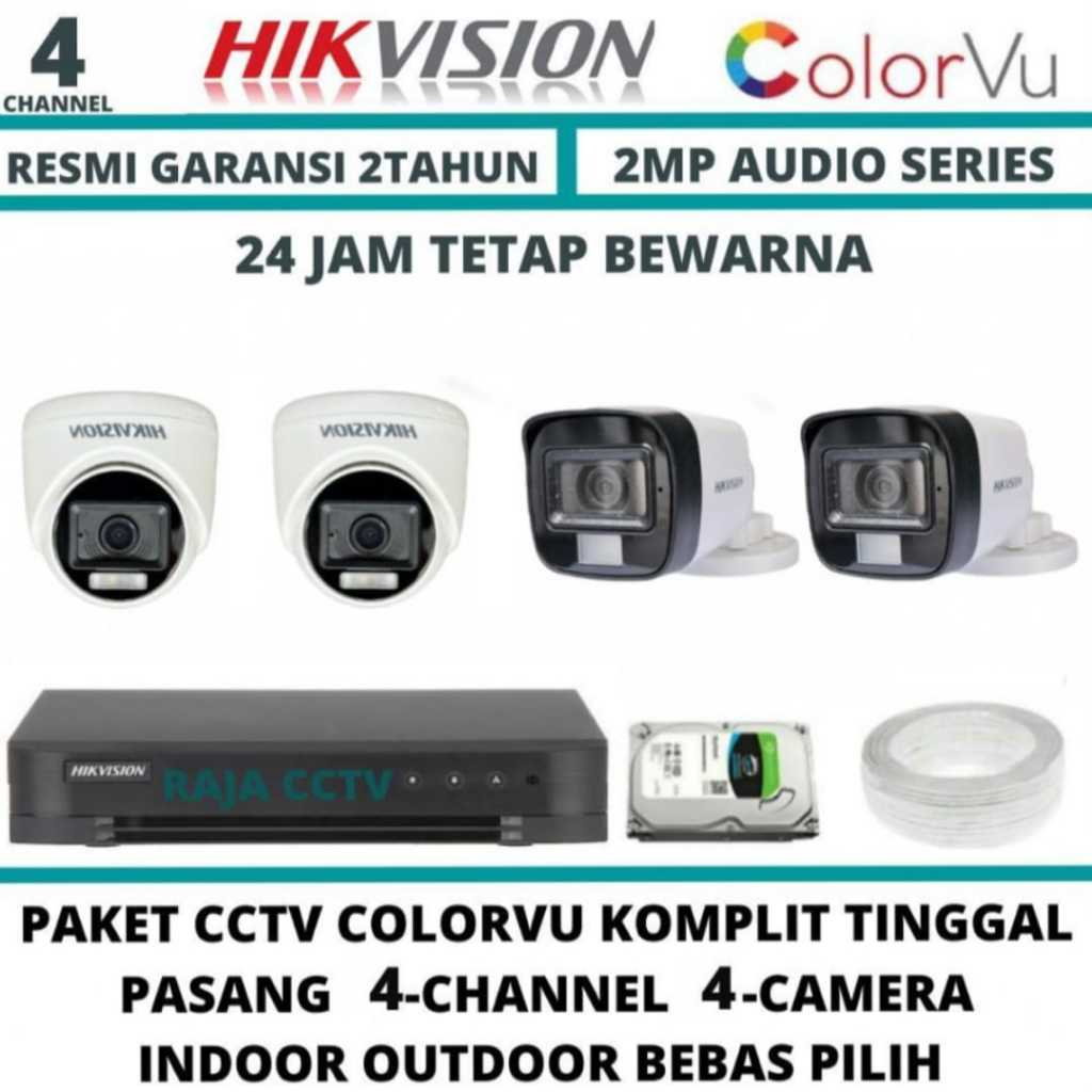 PAKET CCTV HIKVISION 2MP COLORVU 4 CHANNEL 4 CAMERA