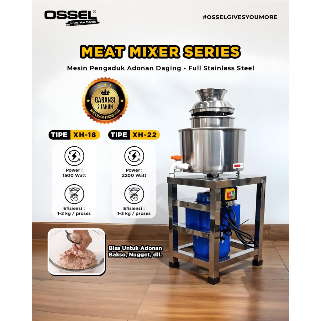 OSSEL Mixer Meat Mixer Mesin Pengaduk Adonan Bakso Meatball Pengaduk Pengadon 2Kg Bakso Daging XH 18