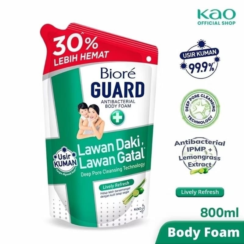 BIORE GUARD SABUN MANDI CAIR PEMBERSIH DAKI LIVELY FRESH EXTRACT LEMON GRASS REFILL 800ML BIORE GUAR