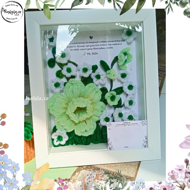 Gift flower box / flower frame pipe cleaner | hadiah, mahar simple bisa request warna dan bentuk bun