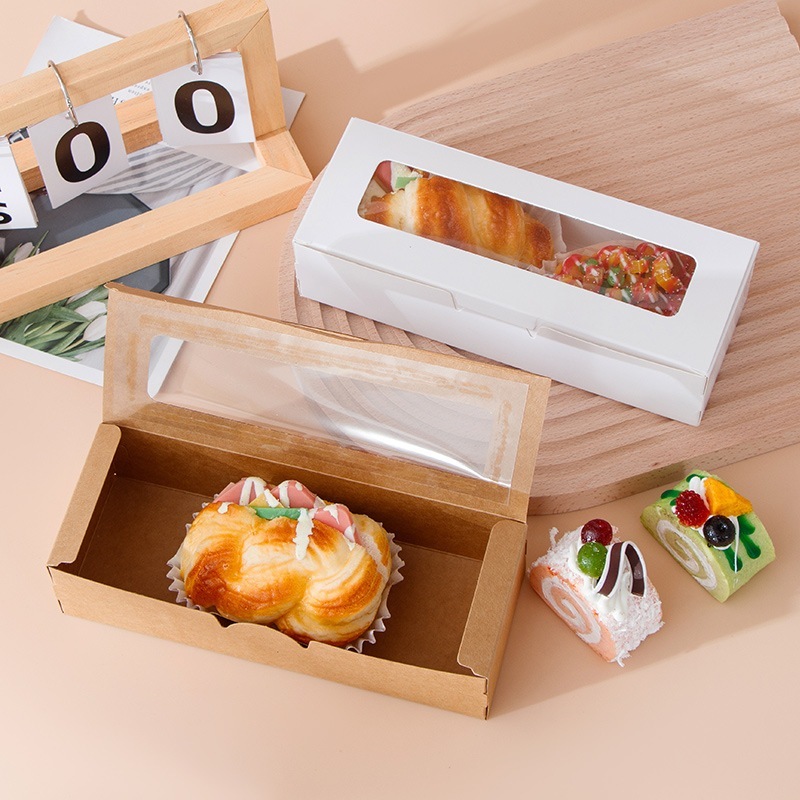 Satuan- Box jendela mika kue biskuit makaron/ Box kardus mika kotak kue flip top/ Box kue kraftpaper