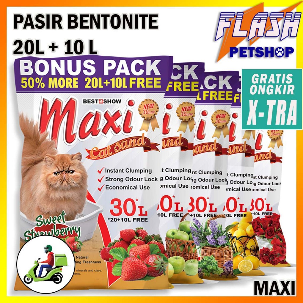 MAXI 30L pasir kucing bentonite, pasir gumpal wangi, cat litter di Flash Petshop