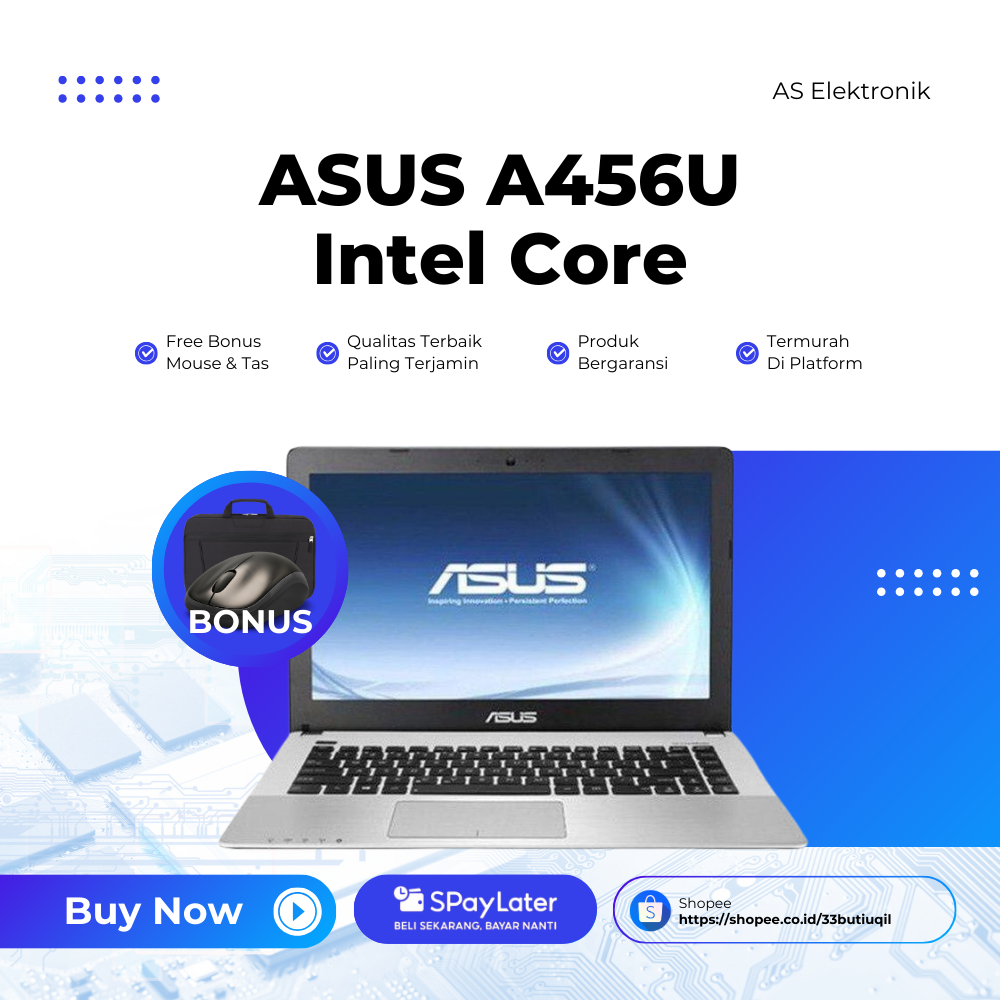 Top Seller LAPTOP ASUS A456U INTEL CORE I5 RAM 4GB // HARDISK 1TB // WIN 10 // Bonus Mouse - Tas
