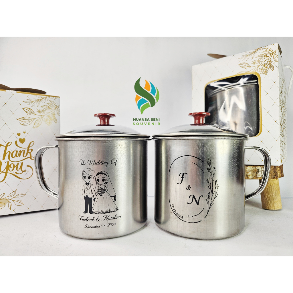 Souvenir Mug Enamel Kaleng Tutup Tumbler Minum Stainless Gelas Antik 9 cm Cangkir Sablon