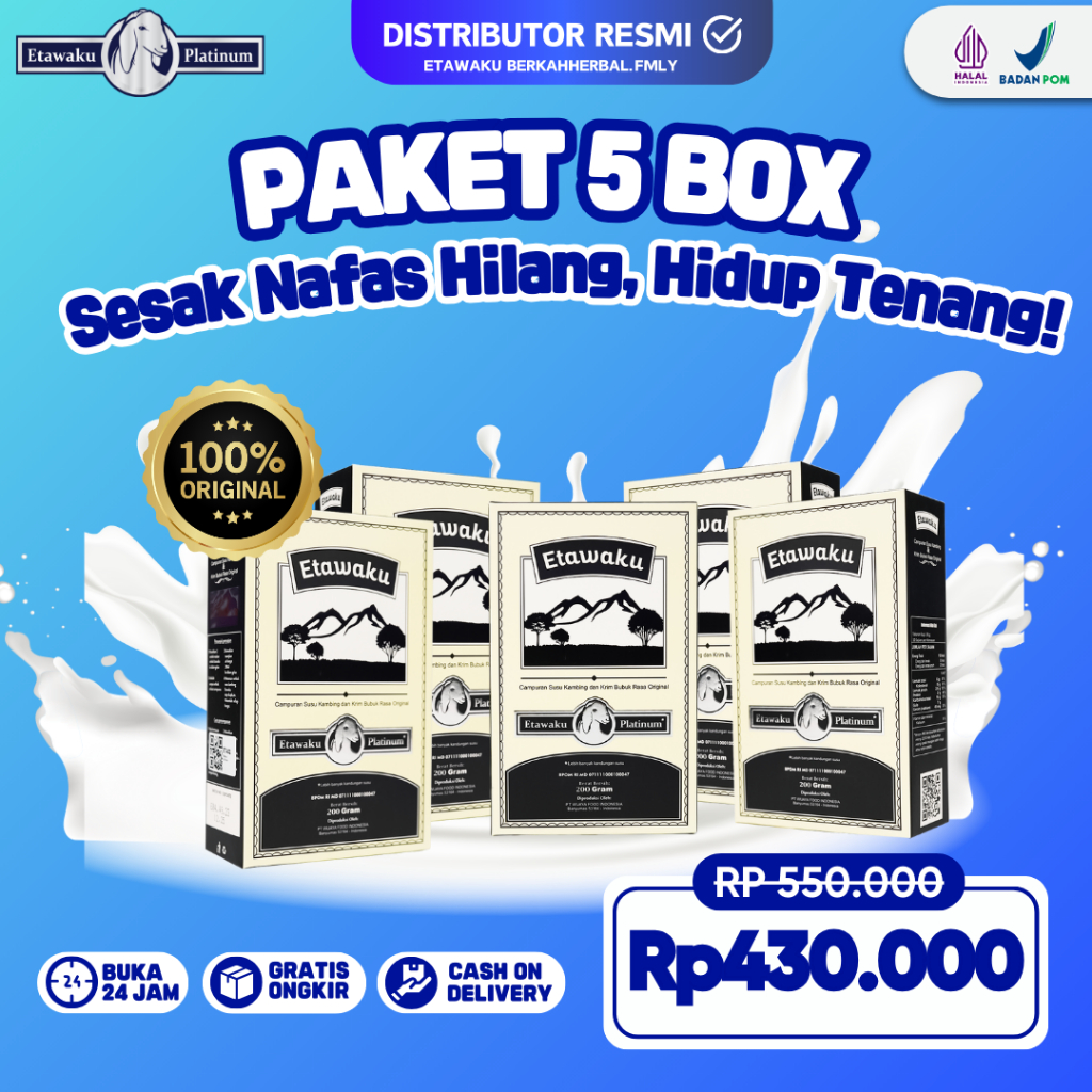 

Etawaku Platinum Original Paket 5 Box - Susu Kambing Etawa Untuk Meringankan Sesak Nafas dan Batuk