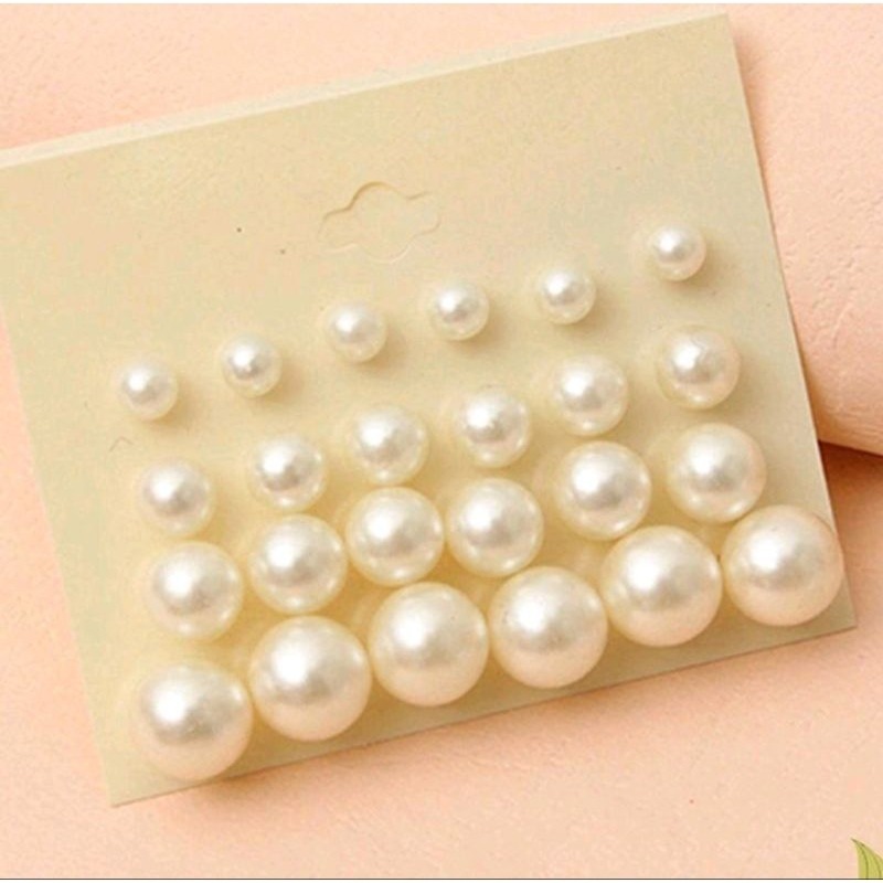 NUNU-Perhiasan Wanita Import Cantik Anting Korea 1set dapat 12 pasang Anting tindik mutiara cantik