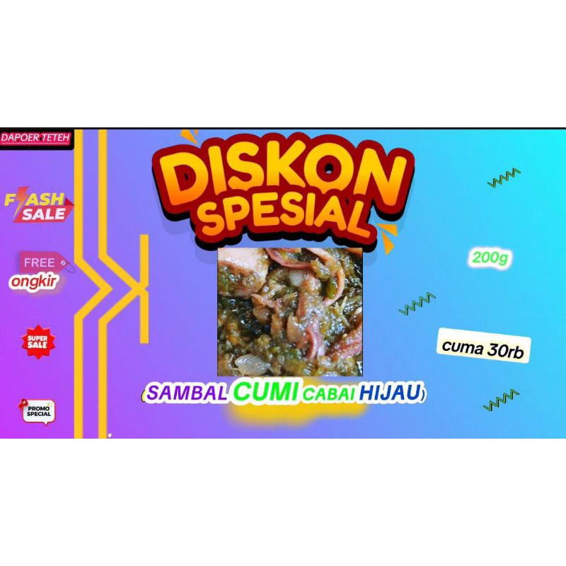 

sambal cumi cabai hijau - berat 200g -isian cumi yang melimpah/bahan yang berkualitas/cumi segar