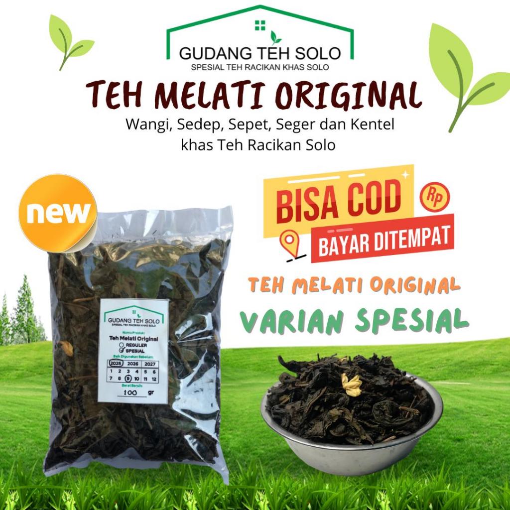 

Teh Melati Original, Teh Racikan khas Solo, Wangi Sepet Sedep Kentel kemasan 100 gram