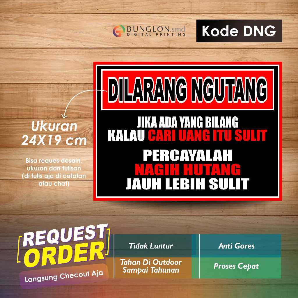 

STIKER DILARANG NGUTANG + LAMINASI KODE DNG HITAM