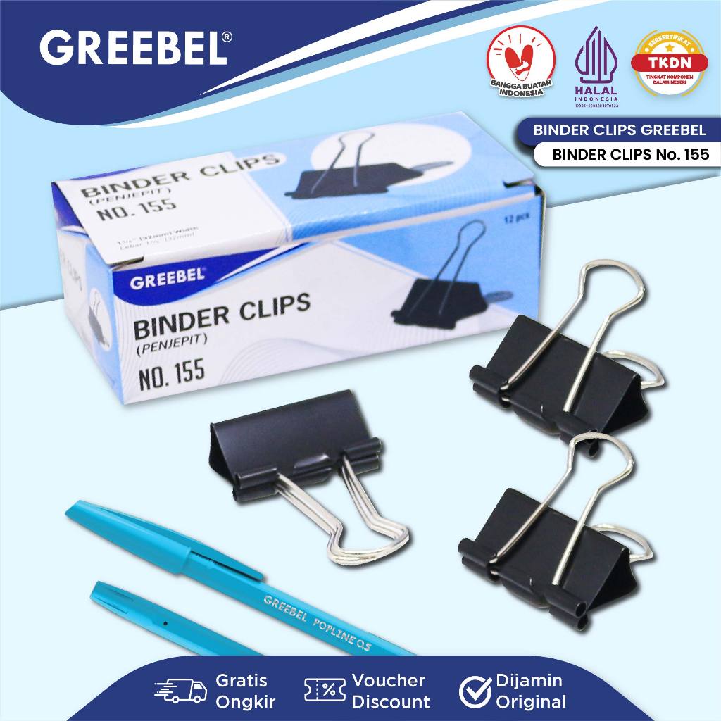 

GREEBEL Klip Kertas Binder Clip / Penjepit Kertas Hitam Besar Kecil 155 (32MM)