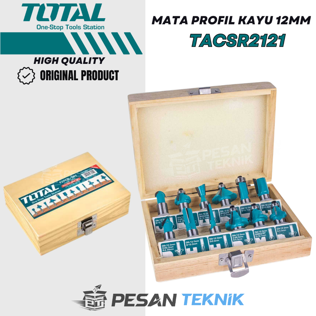 TOTAL TACSR2121 mata profil kayu besar Router Bits Set 12mm