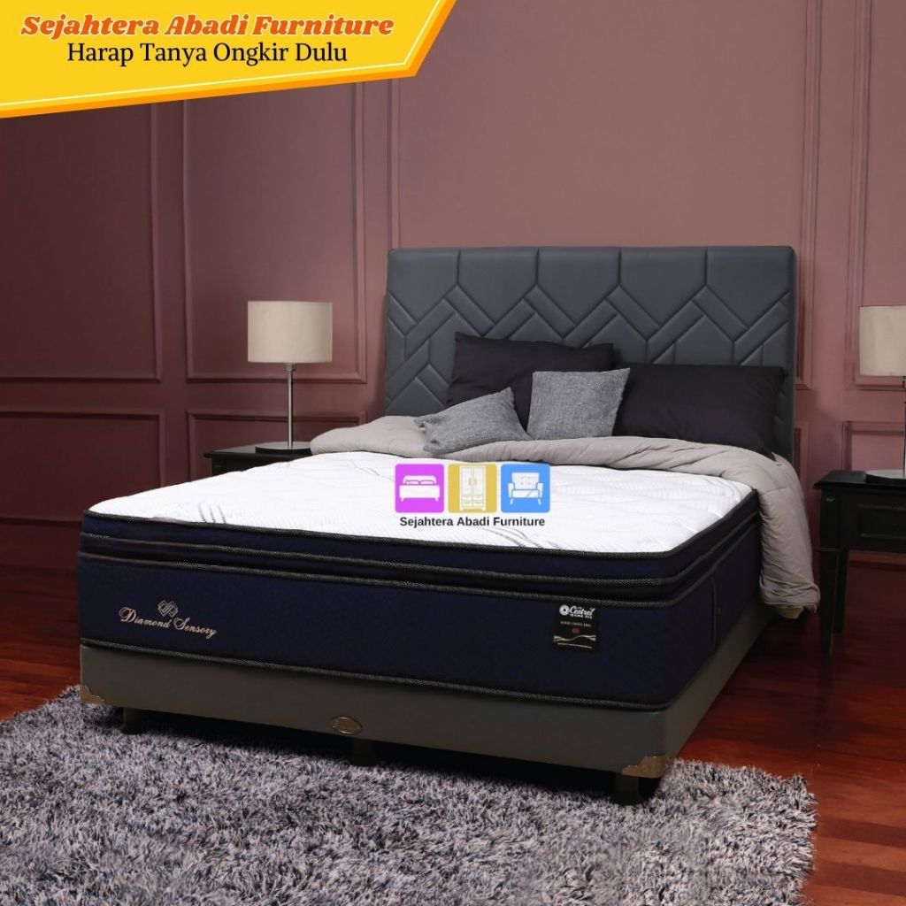 central springbed diamond sensory pocket Luxury Pillow Top Natural LATEX matras dan full set - GOLD 