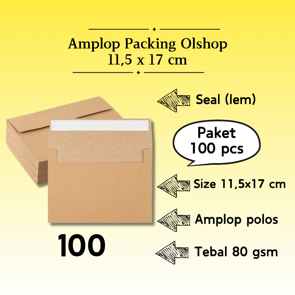 

100 Pcs Landscape - Amplop Packaging Kraft Potrait Amplop Klasik Coklat Polos Seal (Pakai Lem) 11,5 x 17 cm