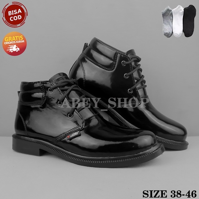KODE F26N Sepatu PDH Tali 3 Kilap  Doff Kerja Resmi Dinas TNI Polri Polisi Satpam Security SEPATU PD