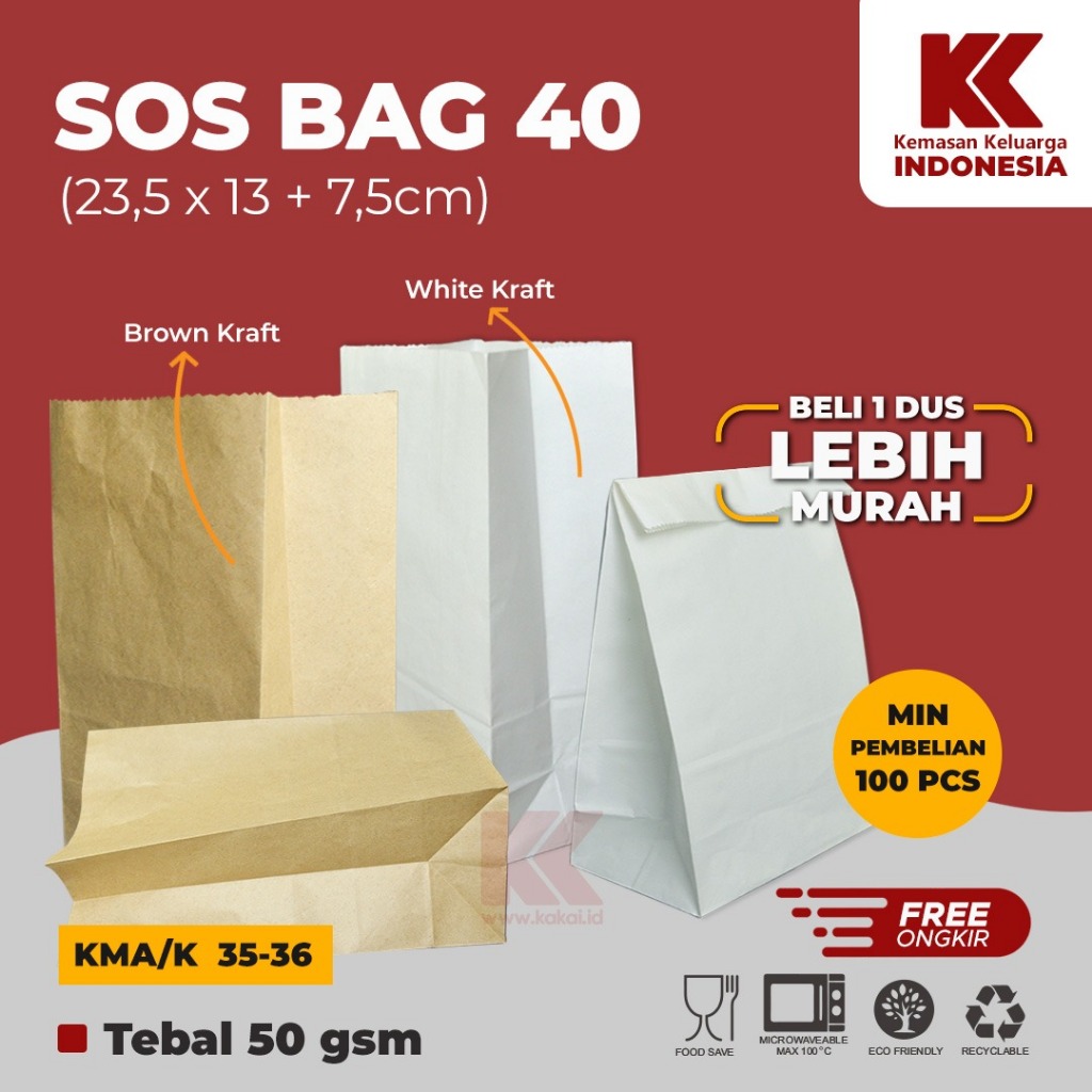 

SOS BAG 40 (23,5 x 13 x 7,5cm) / PAPER BAG ROTI / PAPER BAG BURGER @100PCS