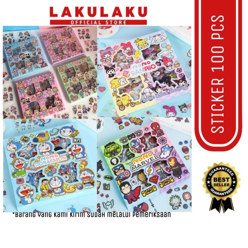 

[LAKULAKU] Sticker Labubu Momo Mix 100 PCS - Stiker Anak Viral Waterproof Korea