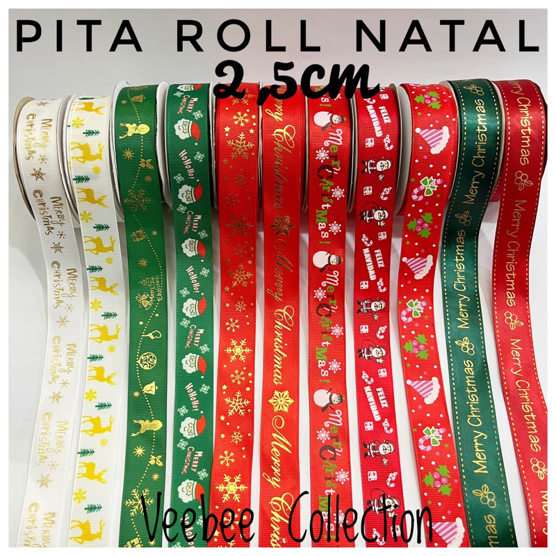 

Pita Roll Natal 2,5cm Sablon Import/ Christmas Ribbon/ Pita hias hampers natal