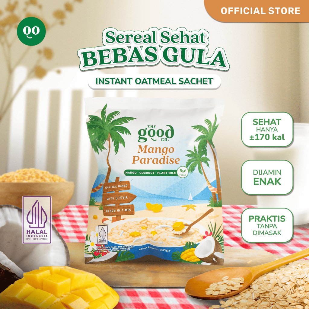 

[The Good Co.] Instant Oatmeal Sachet - Mango Paradise with Toasted Coconut | Sarapan Sereal Sehat Bebas Gula Tambahan dan Diet Rendah Kalori Pengganti Nasi atau Meal Replacement