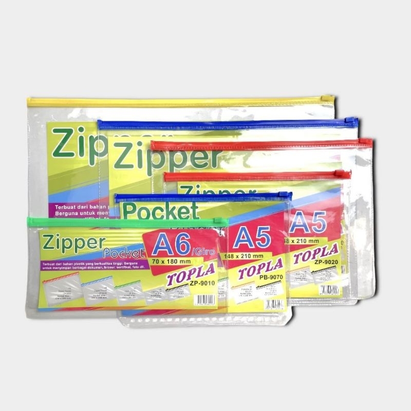 

topla zipper pocket mika 9040 -penyimpanan dokumen A4 dan barang-transparan