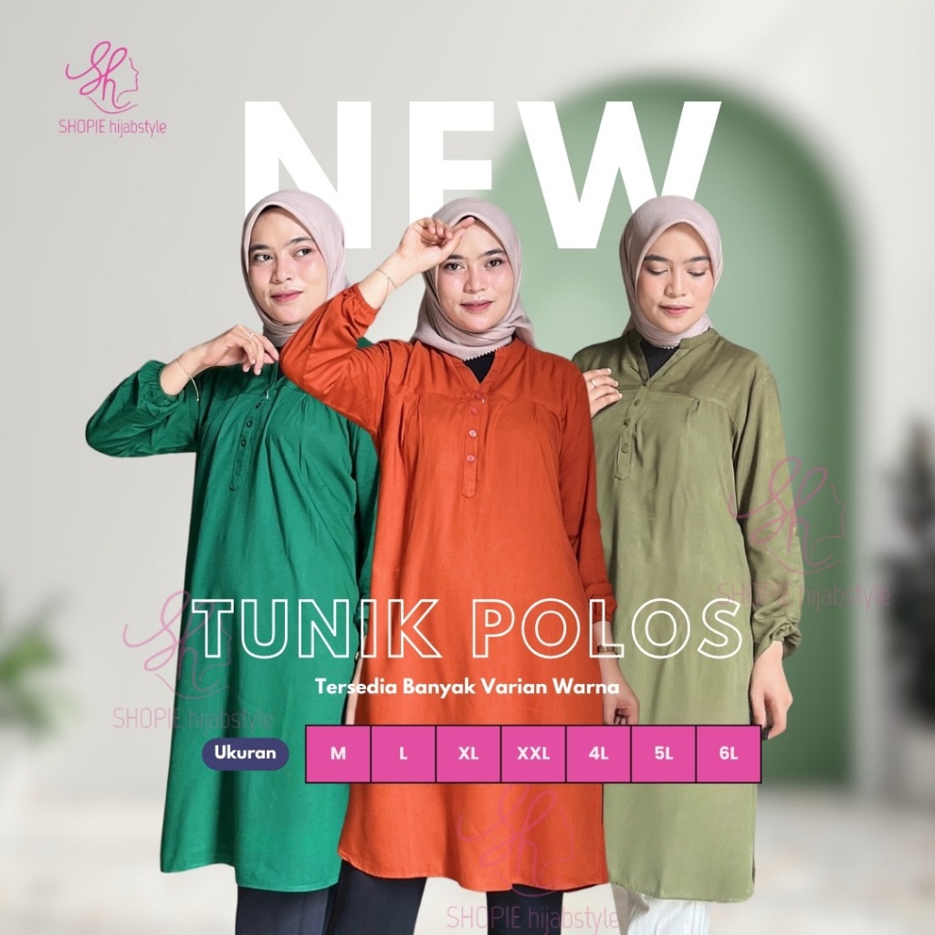 Tunik Rayon atasan Wanita Elegan Polos Lengan Panjang Kekinian