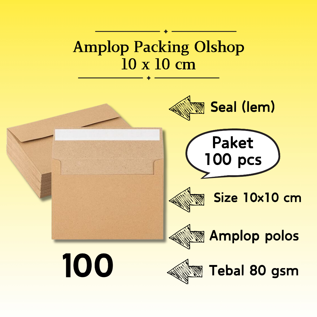

100 Pcs Landscape - Amplop Packaging Kraft Potrait Amplop Klasik Coklat Polos Seal (Pakai Lem) 10 x 10 cm